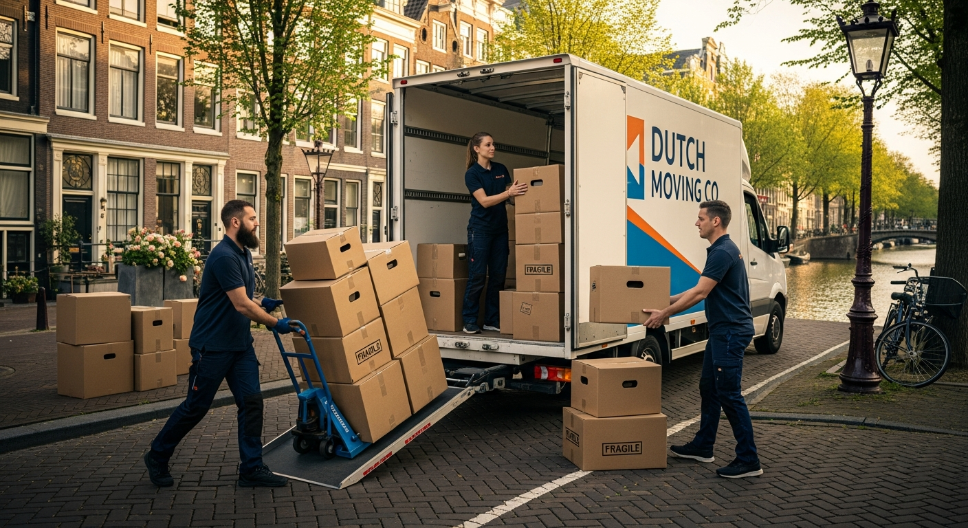 Professioneel verhuisteam van Snelverhuizen laadt een verhuiswagen in