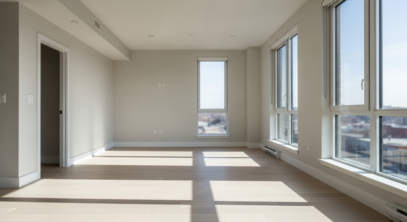 Een schone, lege woonkamer klaar voor een nieuwe bewoner na een succesvolle particuliere verhuizing