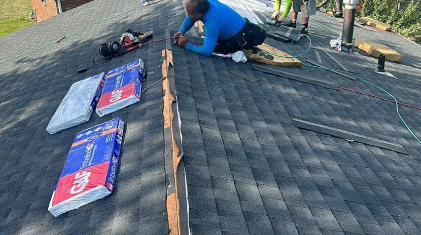 Roof repair in progress