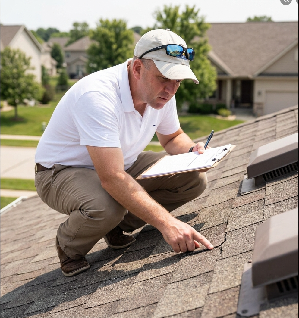 Professional Roofer doing roof inspections of a residential home in St Peters MO