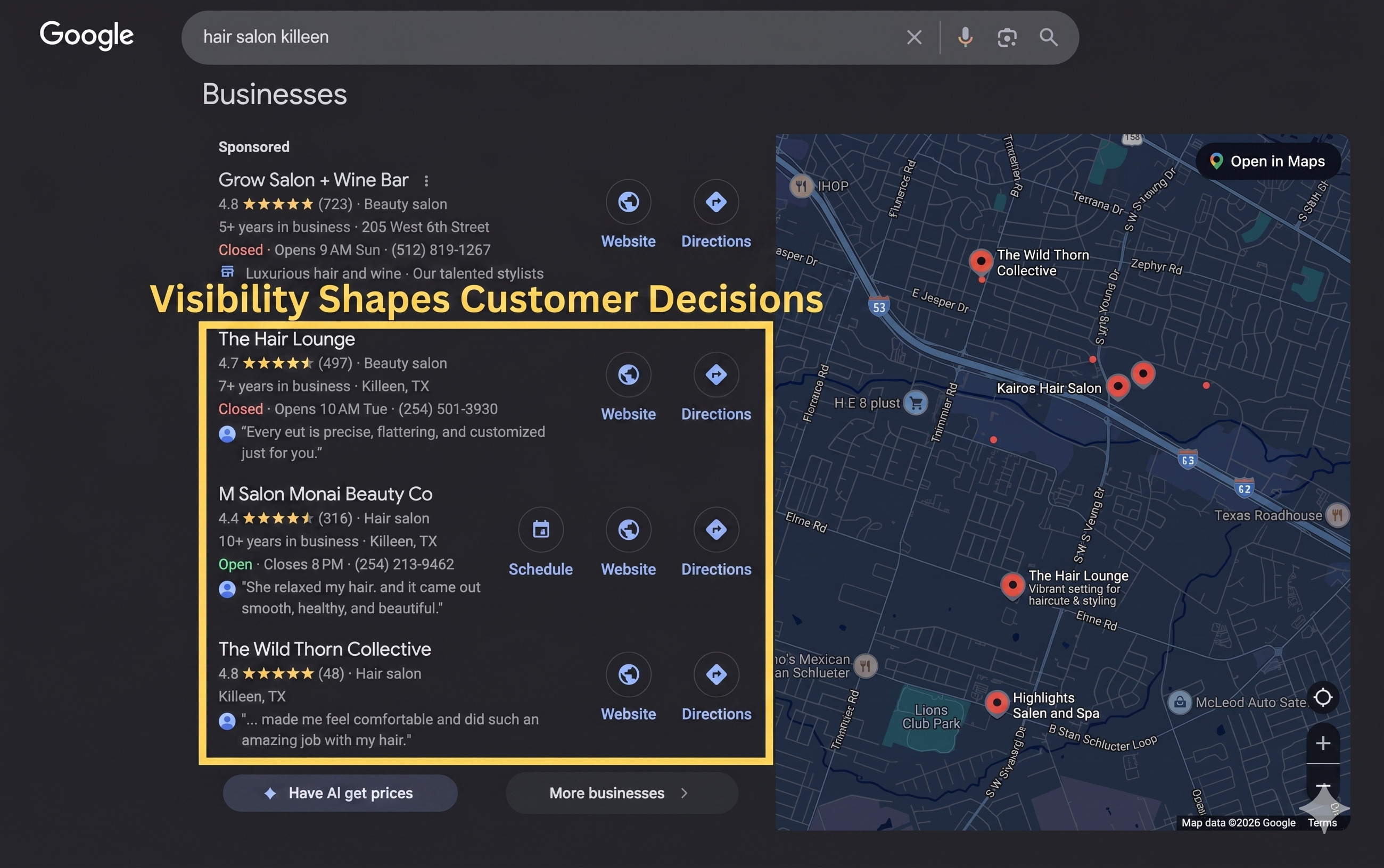 Google Maps Local Search Results