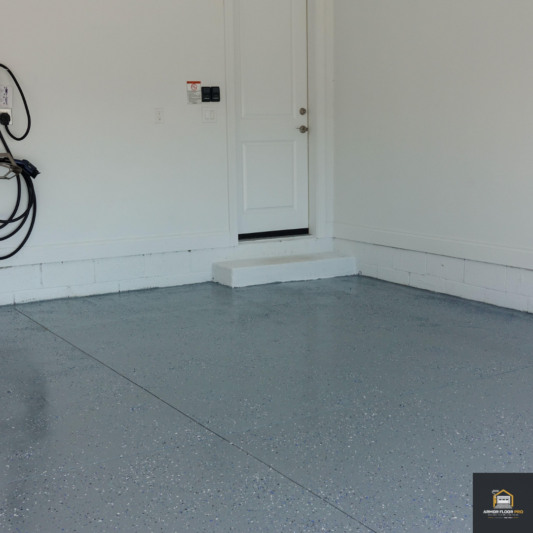 Finished blue/gray flake floor