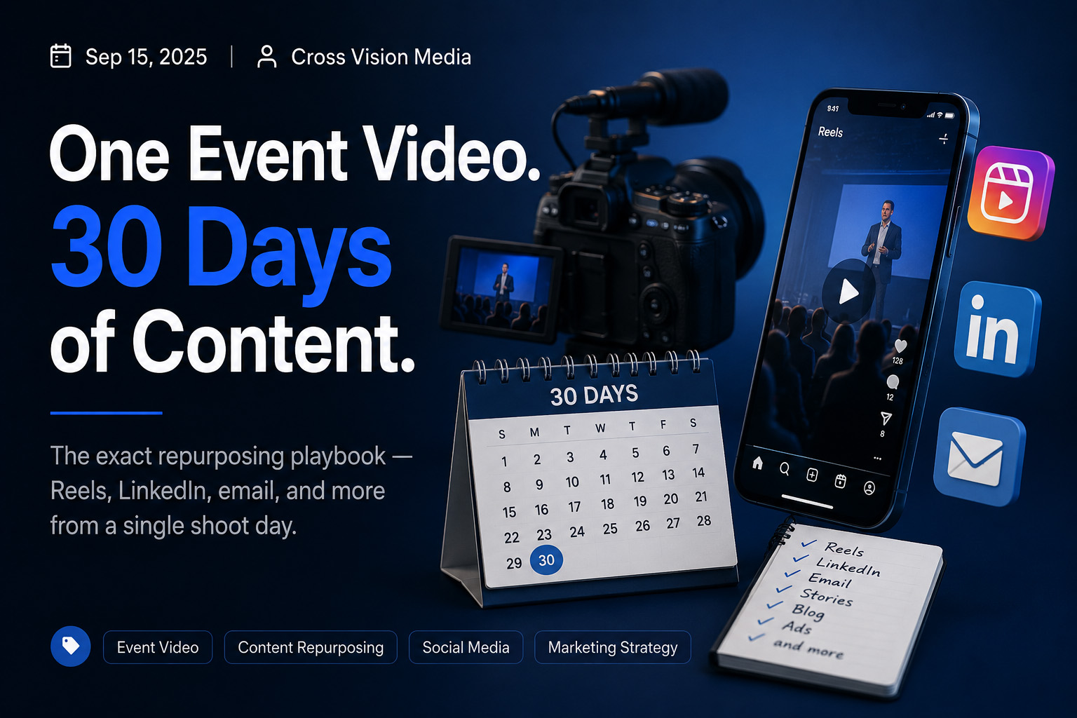 One Event Video. 30 Days of Content. One Event Video. 30 Days of Content. - Video production and digital marketing insights from Cross Vision Media
