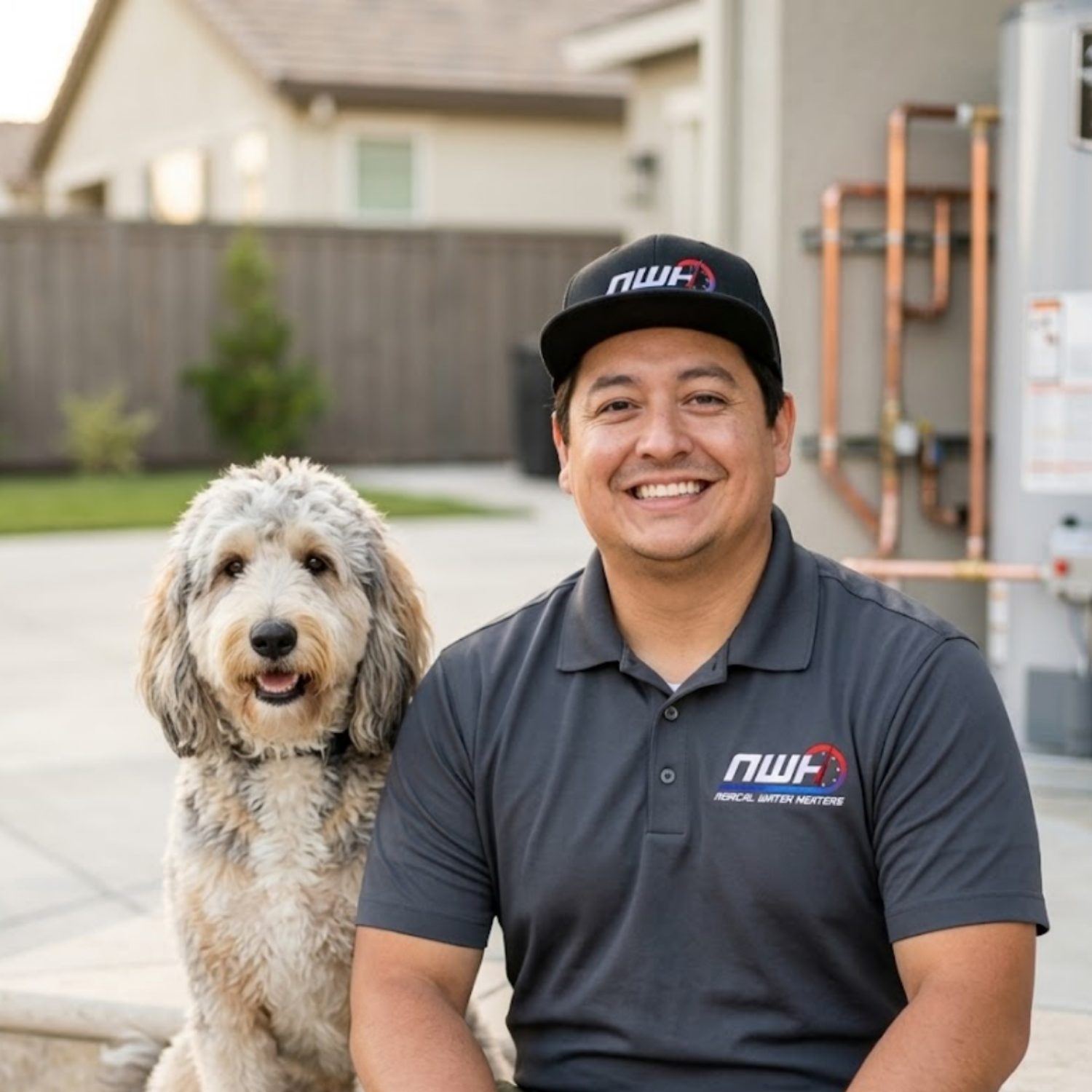 Daniel Chavez and Roam the Bernedoodle, NorCal Water Heaters founder