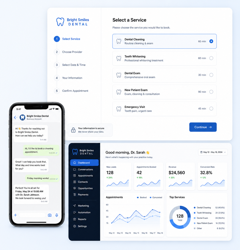 System dashboard and booking interface