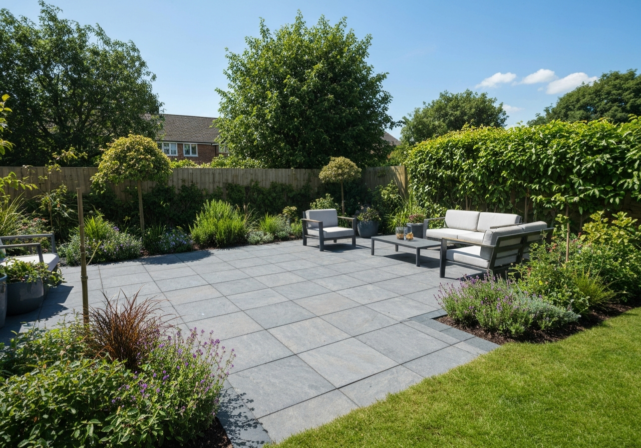 Resin bound patio completed by Pulse Landscaping for a Wakefield homeowner