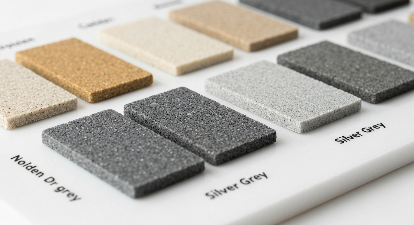Natural stone aggregate colour samples for resin bound driveways including golden buff charcoal and silver