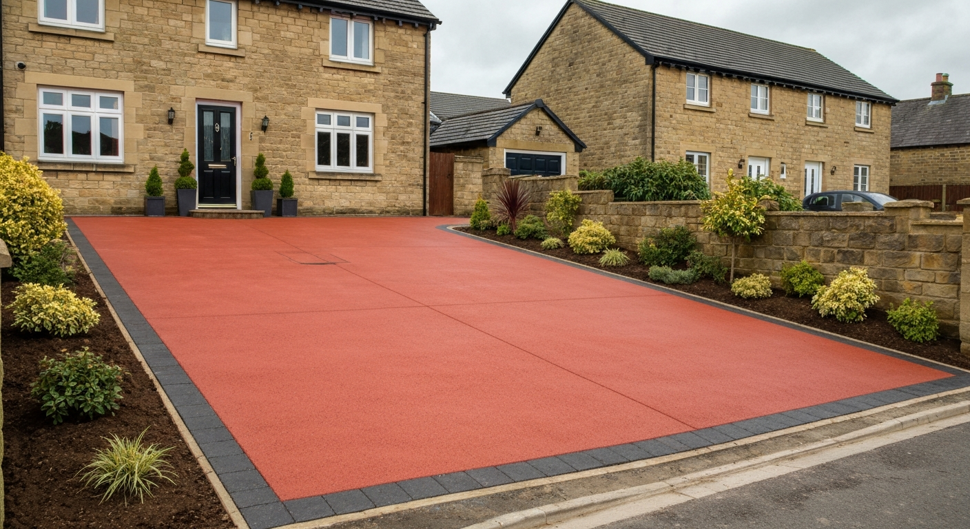 Red coloured tarmac driveway installation in West Yorkshire