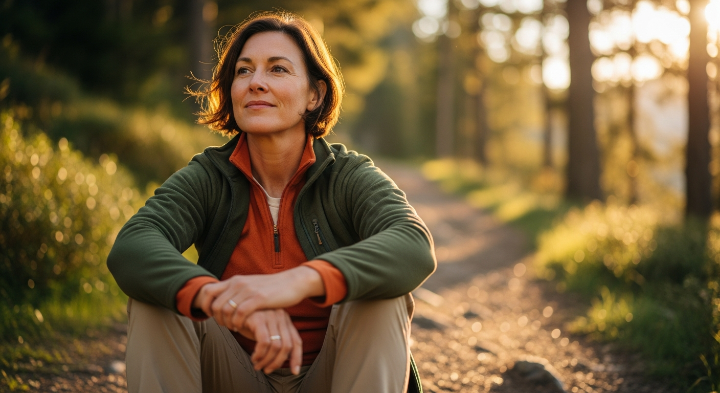 Woman enjoying the outdoors at golden hour