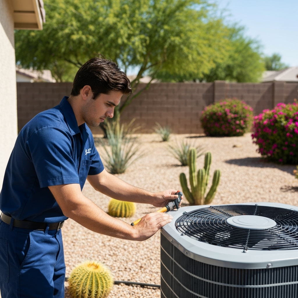 HVAC technician servicing AC unit
