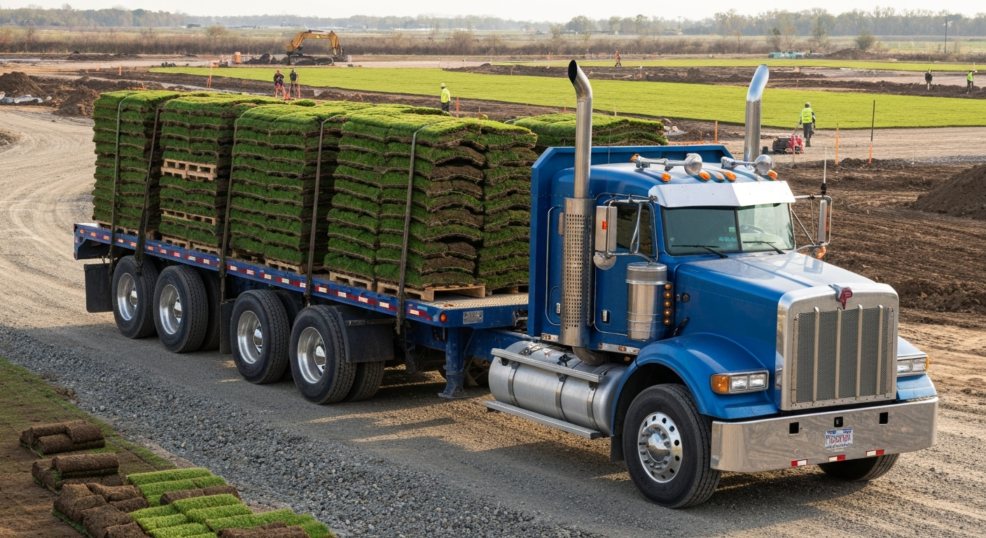 18-wheeler delivering pallets of sod