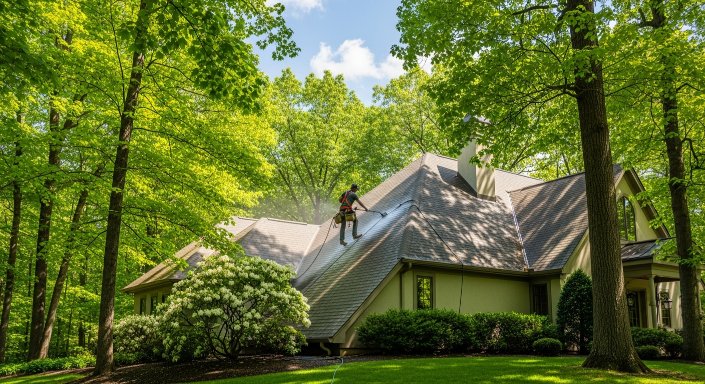 Professional moss removal on a roof