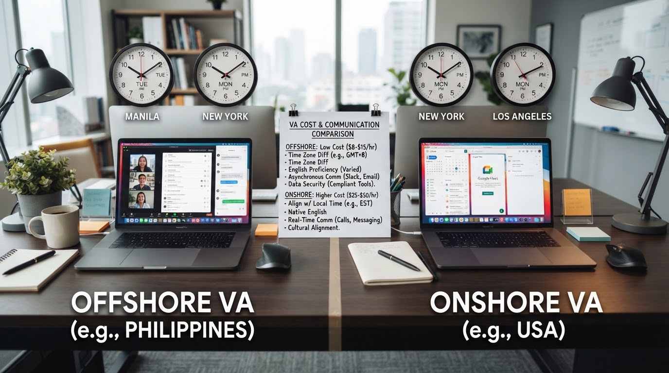 Offshore vs Onshore Virtual Assistant: Cost, Communication, Time Zones & Best Fit