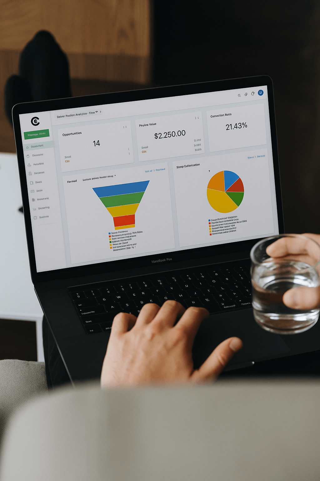 Marketing automation platform interface shown on a modern laptop