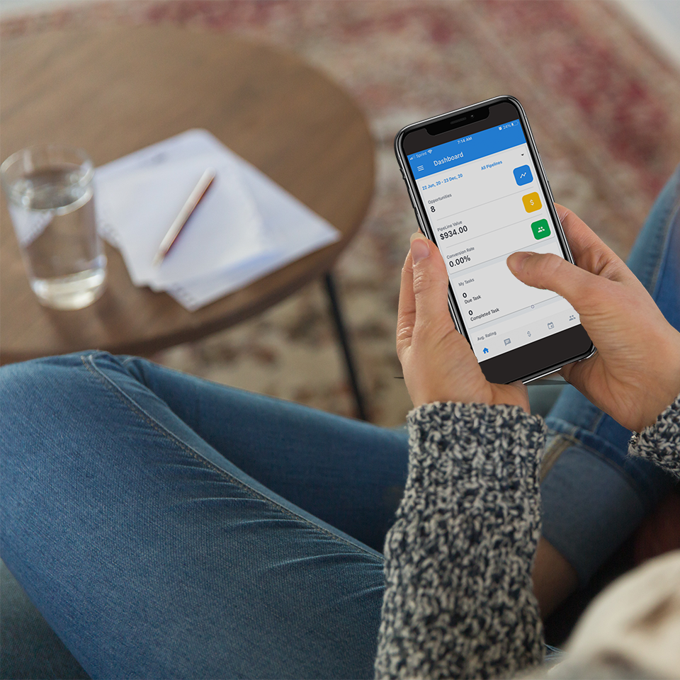 Professional using marketing automation platform on a mobile device