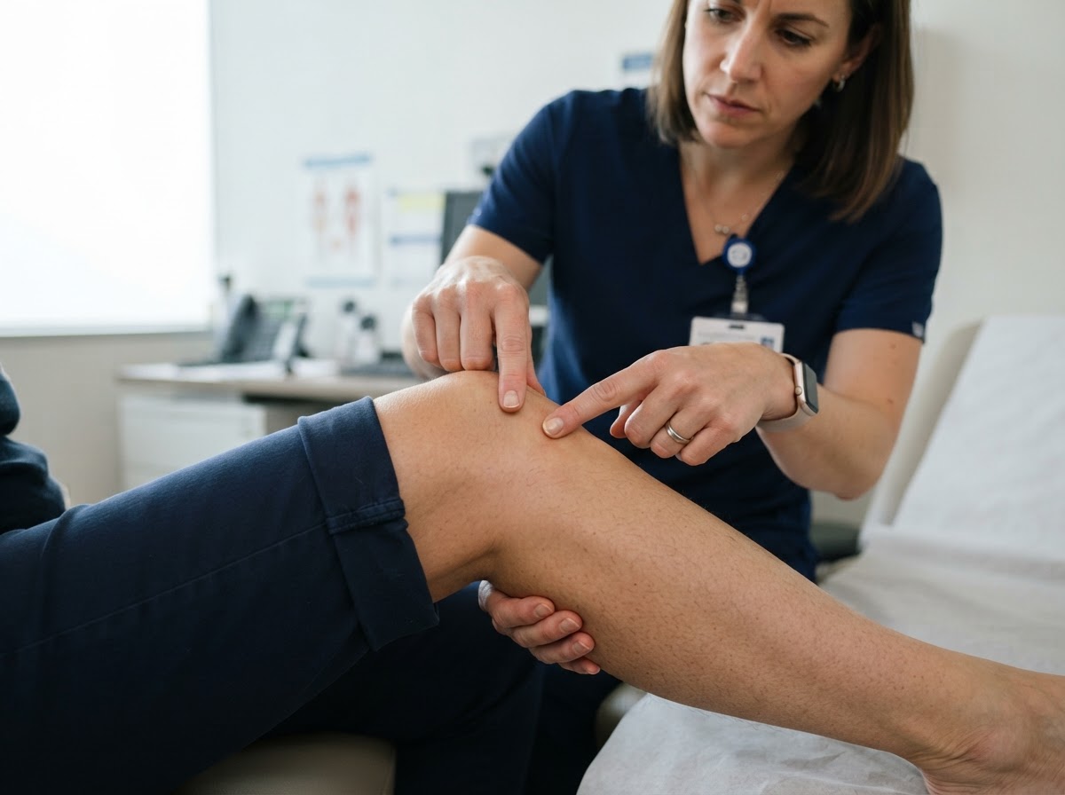 Doctor examining a patient's knee joint for joint pain