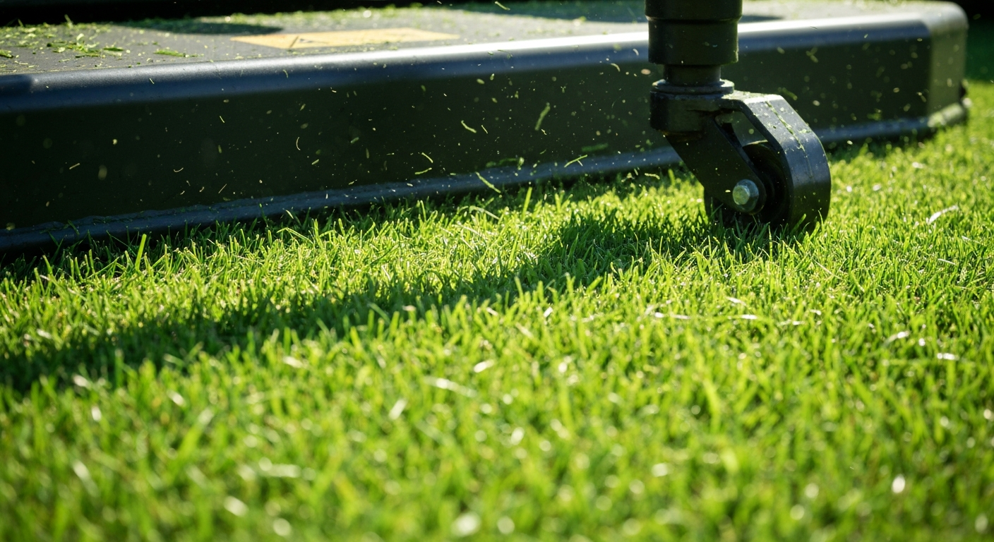 Professional lawn mower cutting St. Augustine grass at the correct height
