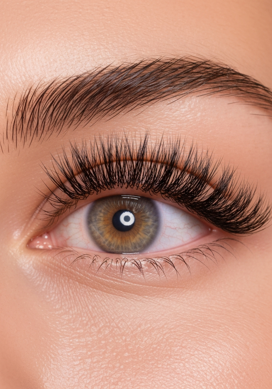 Golden-hour beauty editorial of woman with glam lash extensions
