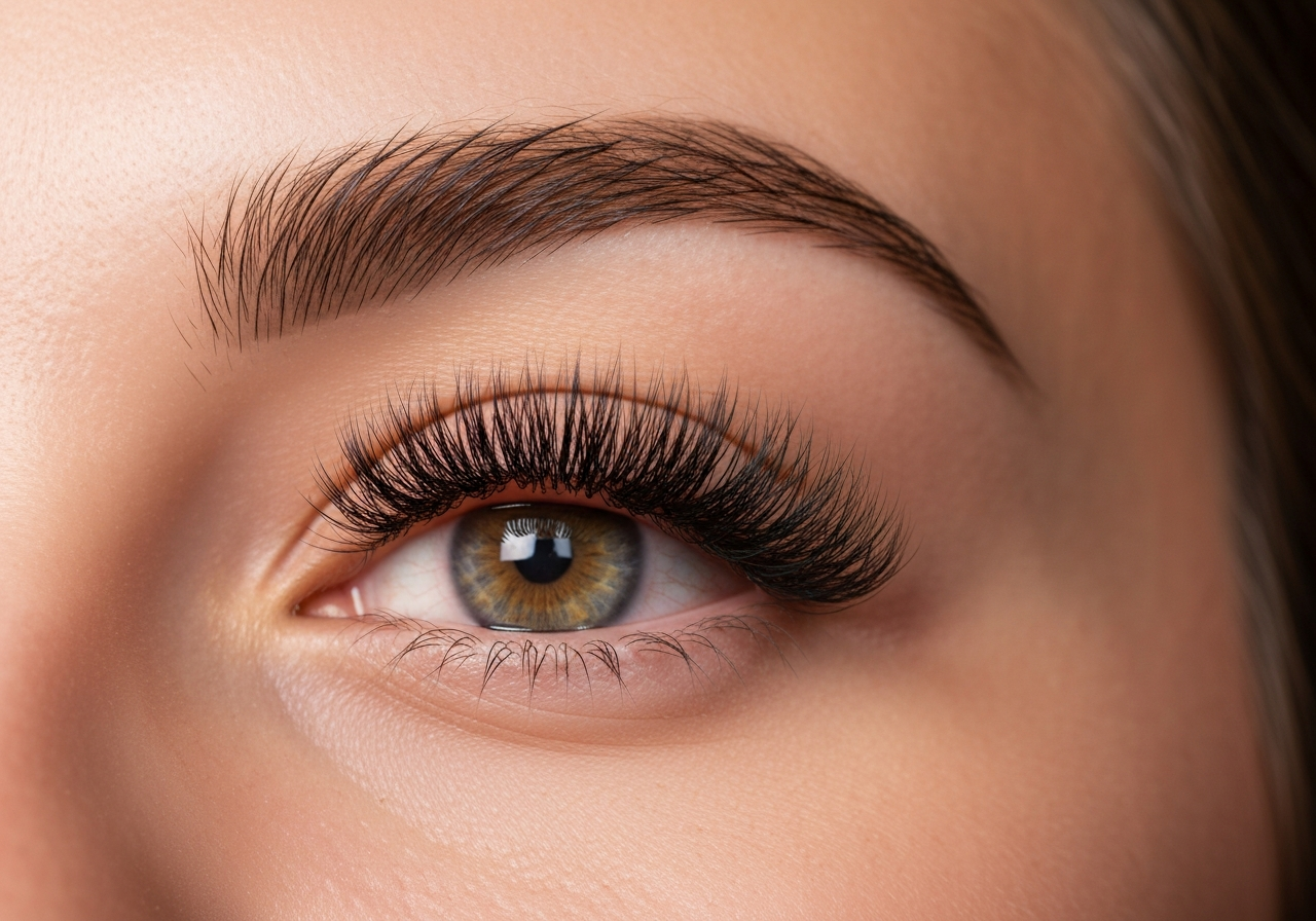 Close up of Glam Volume lash extensions