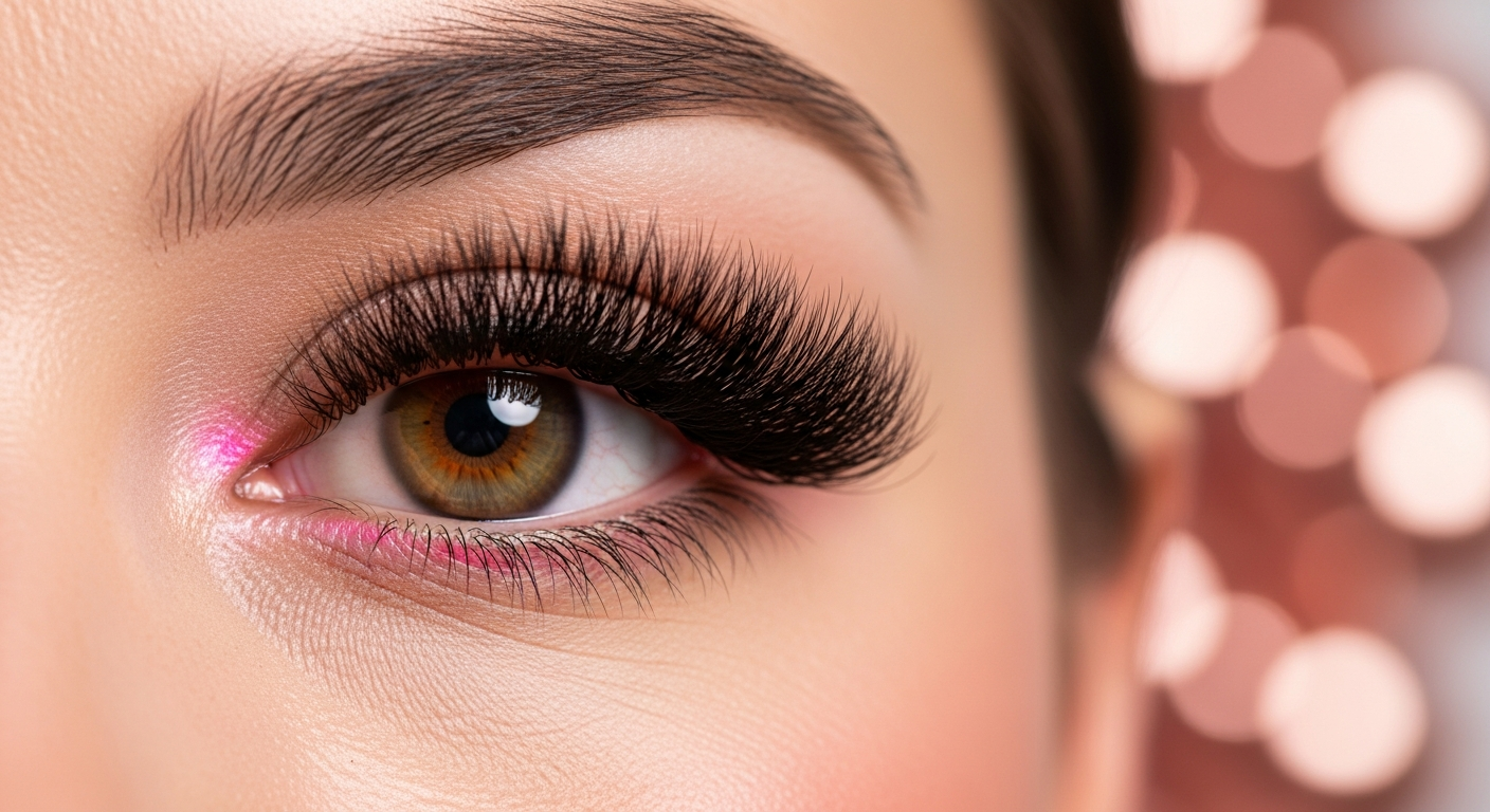 Close up of beautiful eye with Russian Volume lash extensions