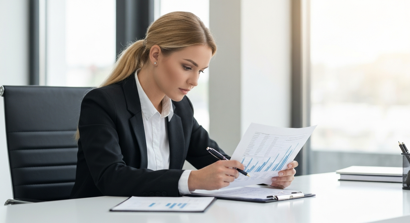 Professional accountant reviewing financial documents