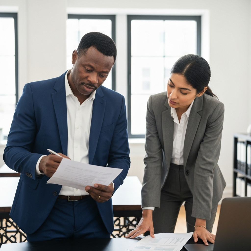 Business owner reviewing financial documents