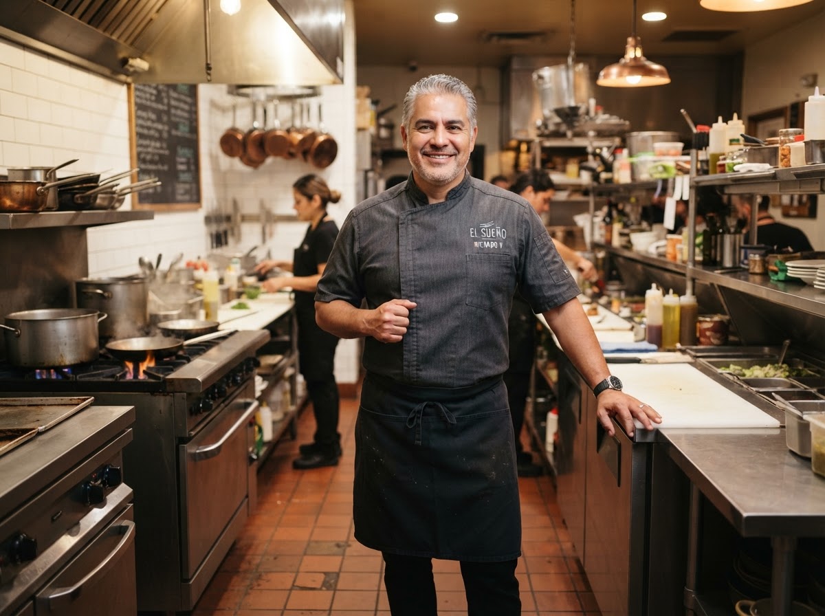 Restaurant owner reviewing business financing options