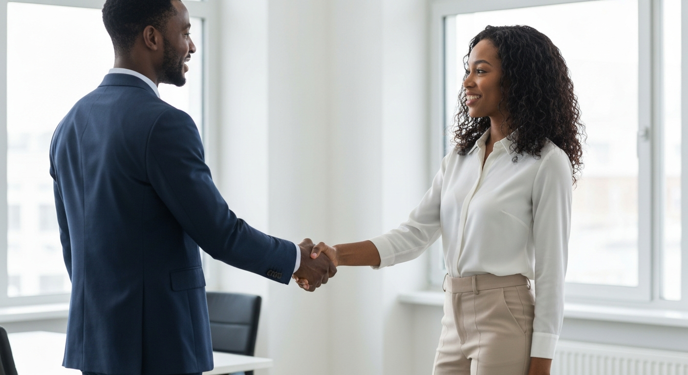 Professional handshake between African American consultants