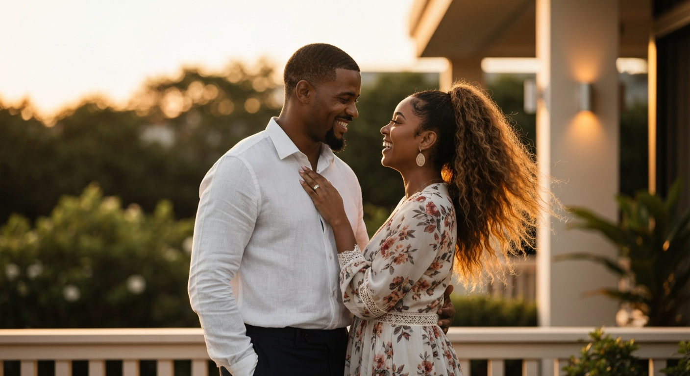 Stylish Caribbean couple enjoying a romantic evening