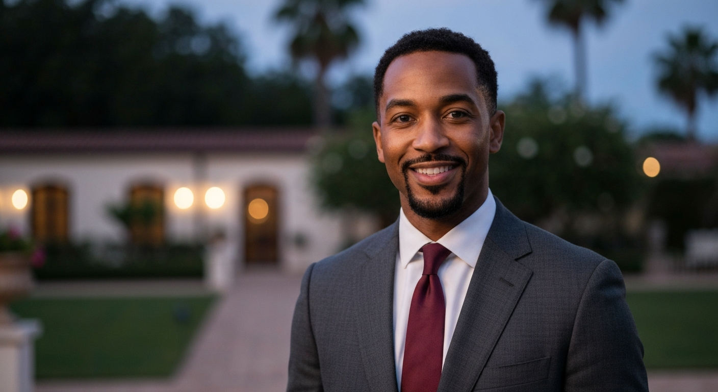 A handsome Caribbean professional man in a tailored suit