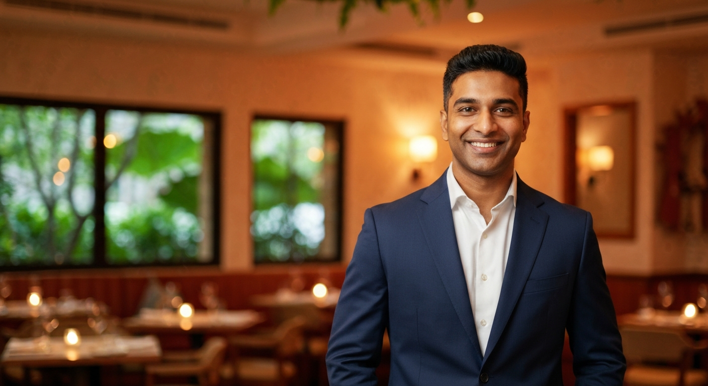 A handsome professional man of East Indian descent in a tailored suit
