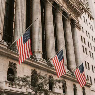 Building with American flags
