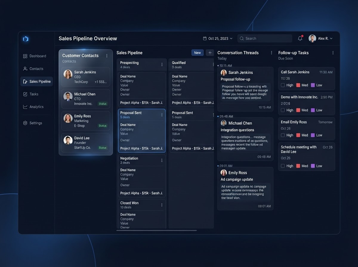 Smart CRM dashboard for managing customer relationships and sales pipeline
