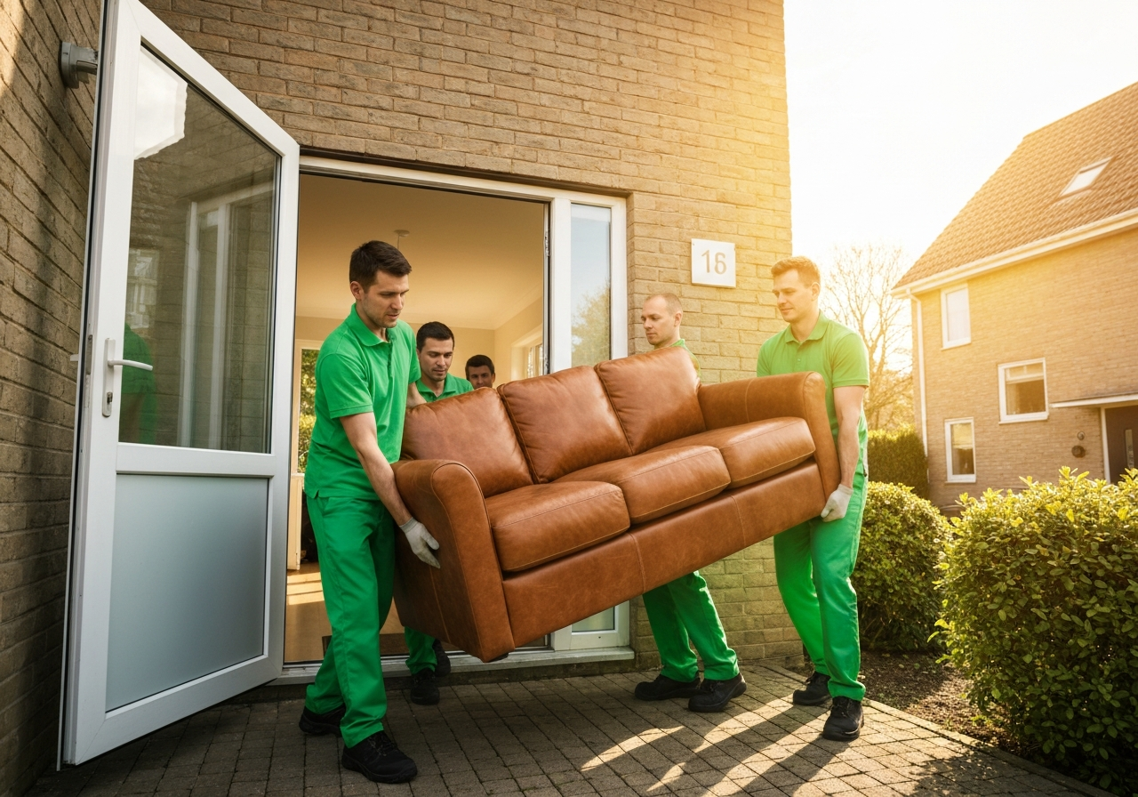 Movers carrying a large sofa