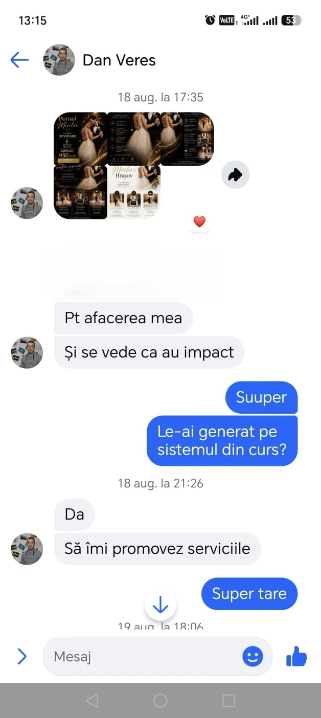 Recenzie cursant Dan Veres – impact și promovare servicii prin video AI
