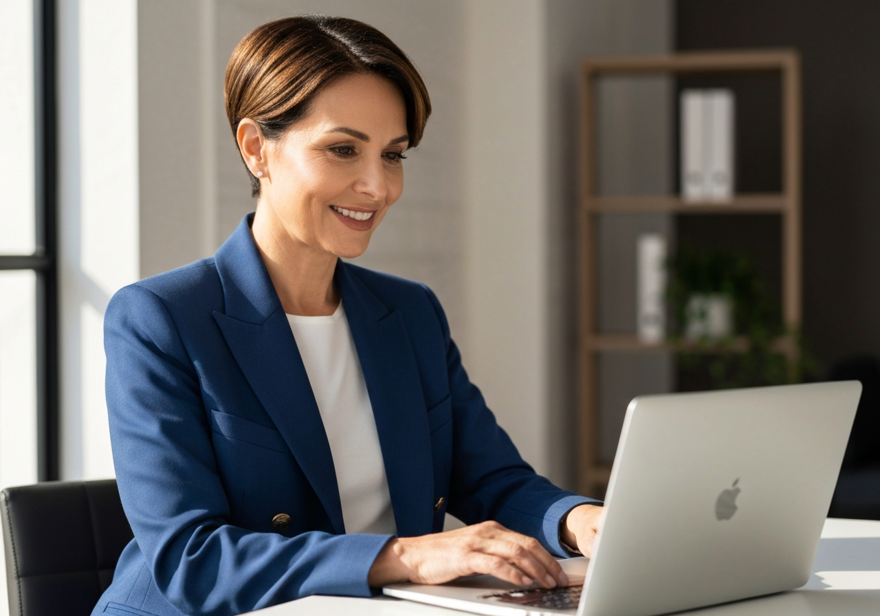 Confident female entrepreneur working