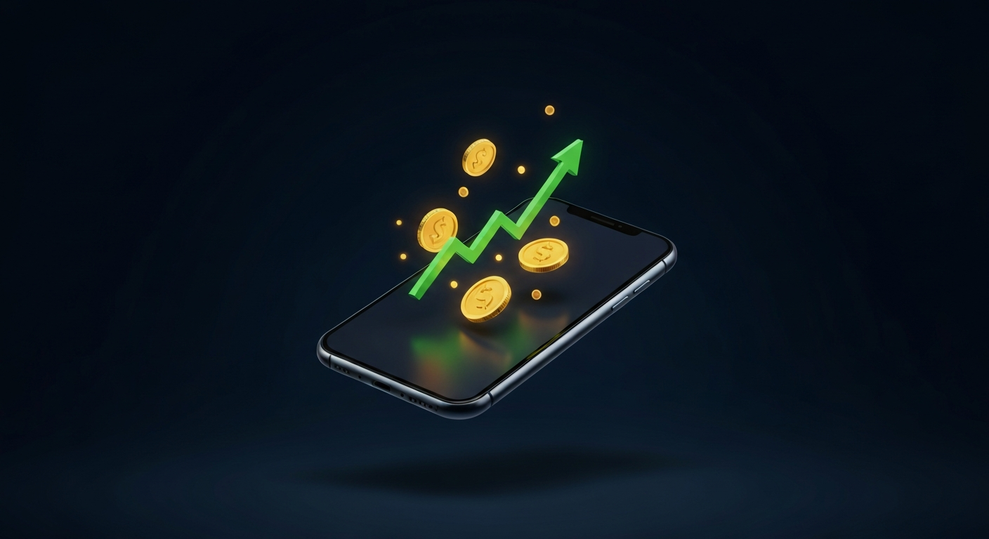 Smartphone showing glowing gold coins