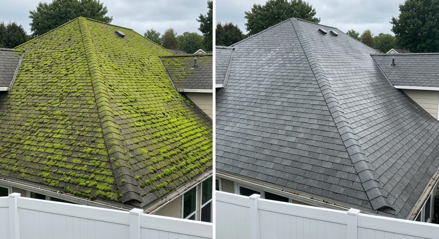 Before and after roof cleaning