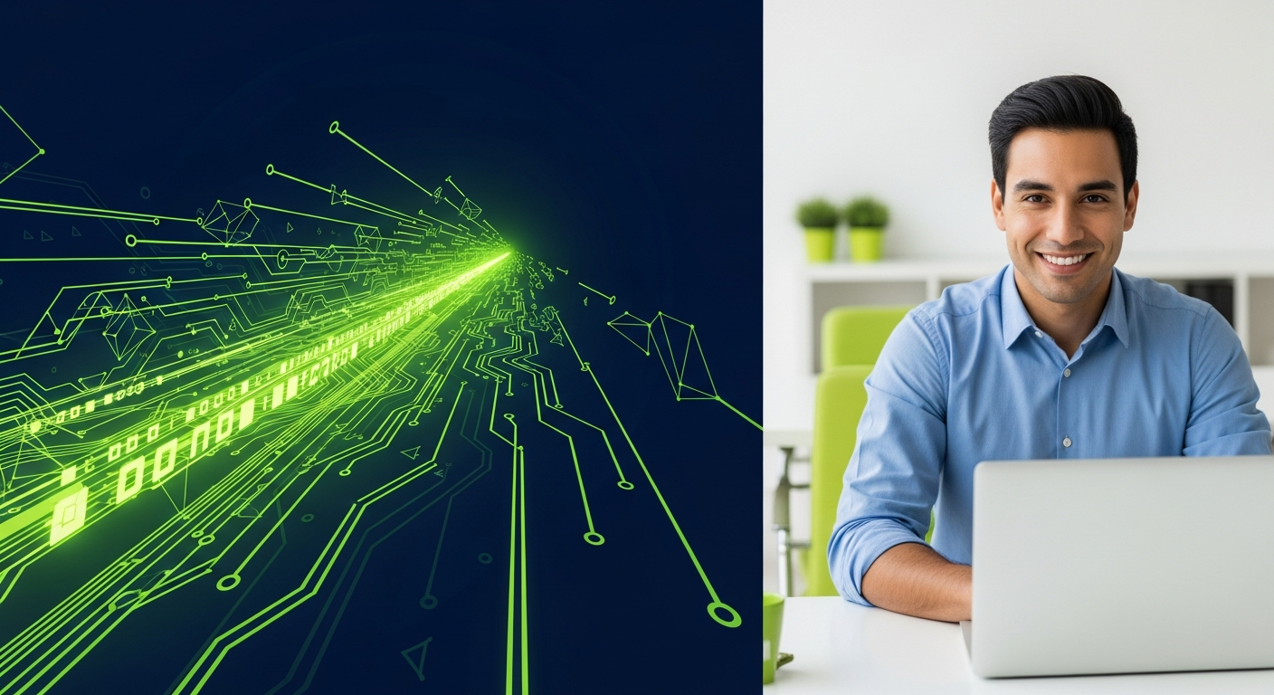 Consultor de Citronella Digital en oficina moderna con flujos de datos digitales