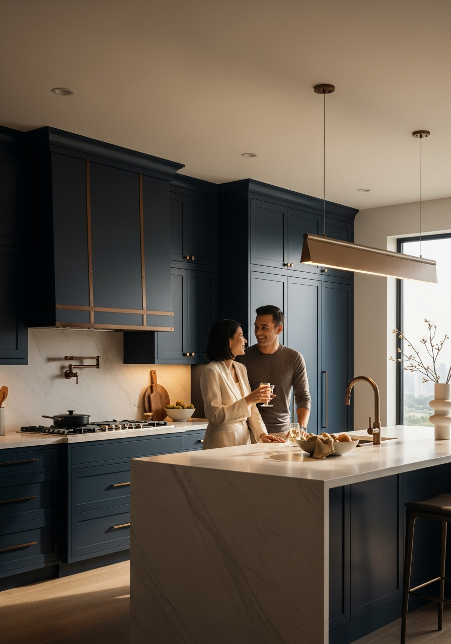 Modern minimalist kitchen with people