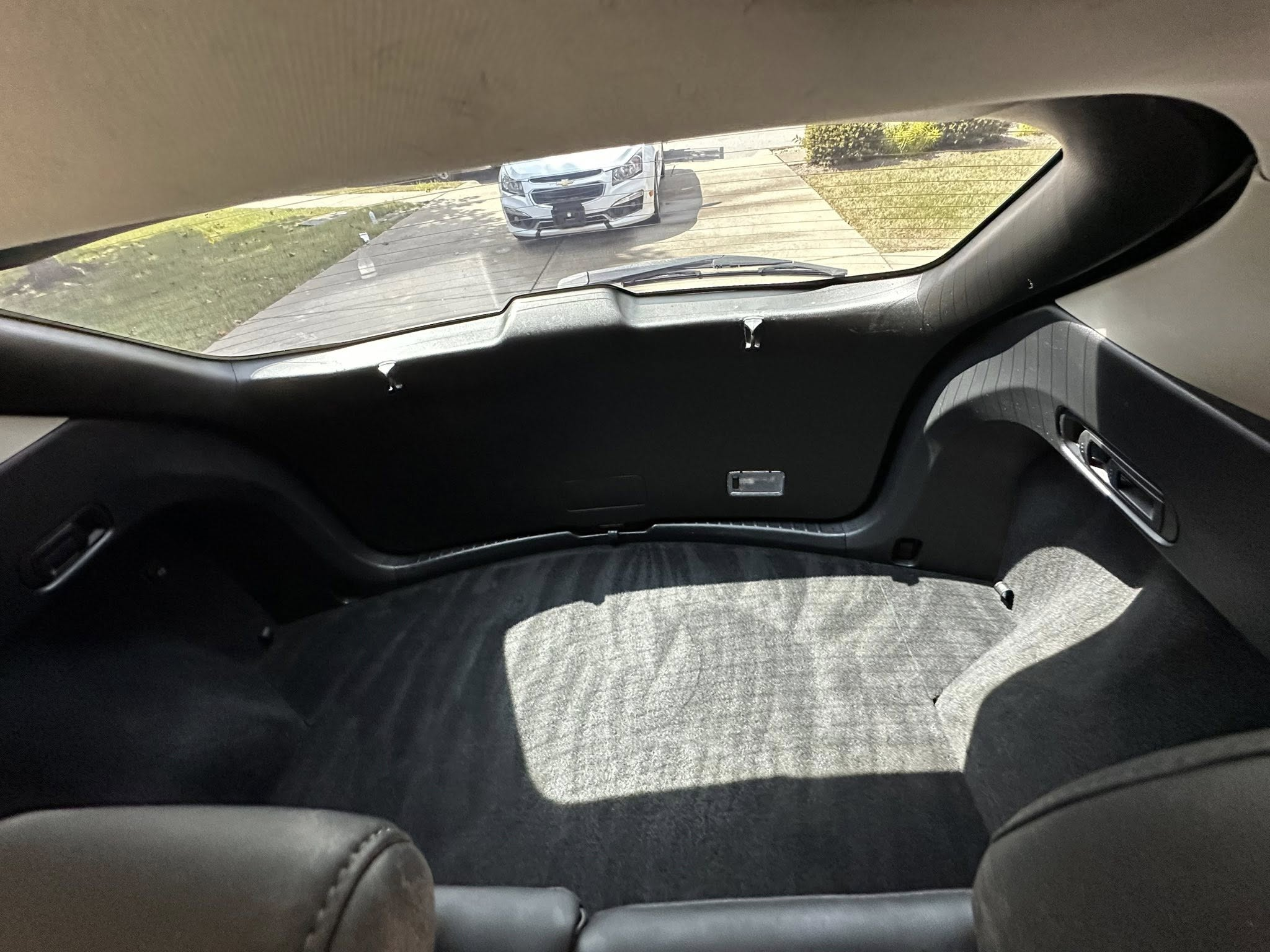 Freshly steam cleaned rear cargo carpet with clean vacuum lines after stain extraction service