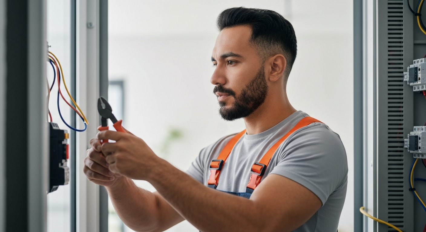 Professional electrician working on an electrical panel