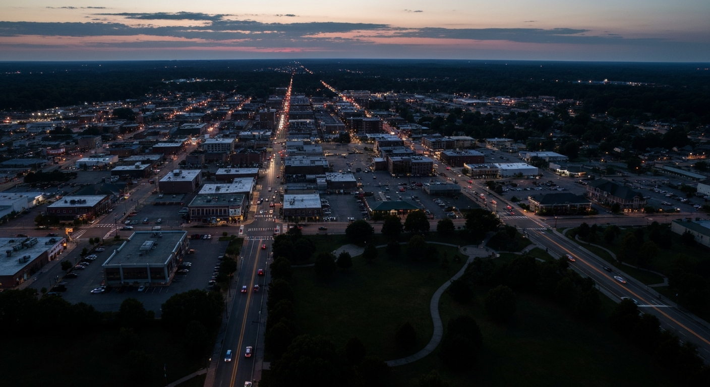 Spalding County landscape viewed from above at sunset