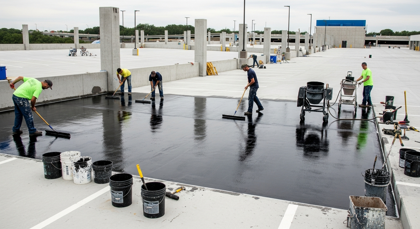 Commercial waterproofing membrane application