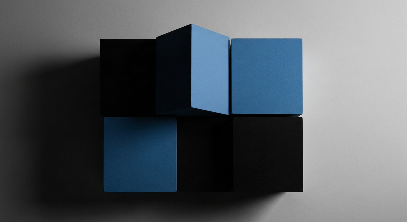 Five abstract connected blocks representing marketing systems