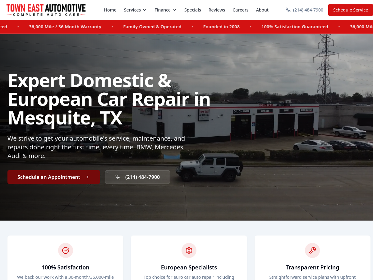 Town East Automotive website