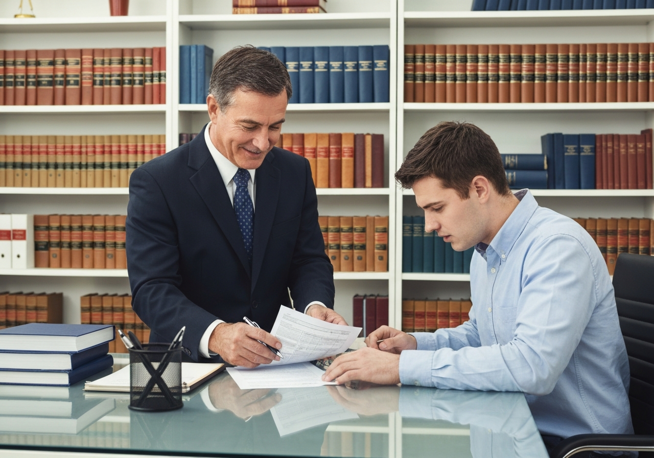 Professional bail bondsman helping a client with paperwork