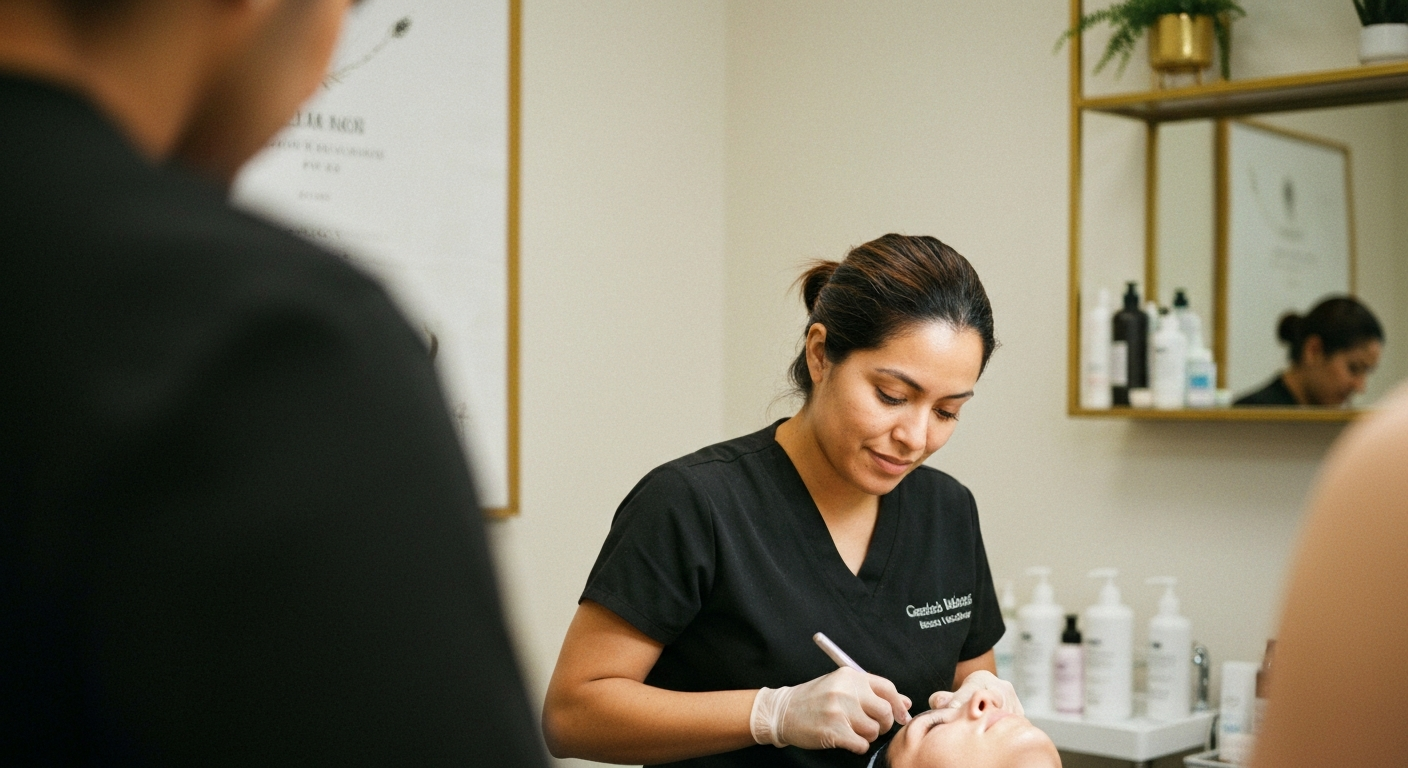 Modernes Beauty Studio mit Kosmetikerin bei der Behandlung