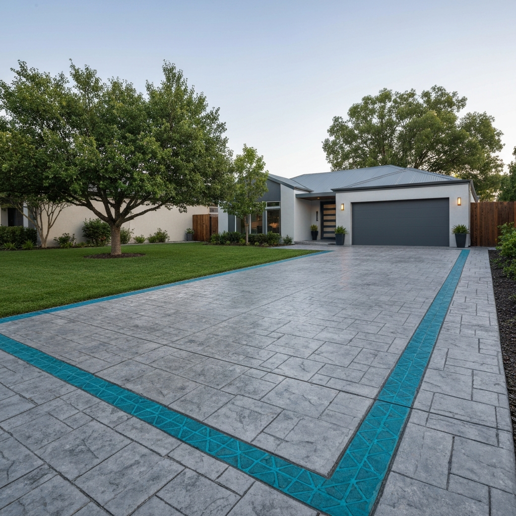 Street print imprinted concrete with contrast feature border in Doncaster