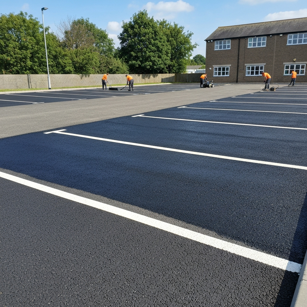 Slurry sealing a commercial car park in Nottinghamshire — Paddway Roadworks